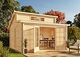 Alpholz Gartenhaus Lausitz ISO - Blockhaus mit Doppel-Pultdach, Massivholz Blockhütte - Ohne Imprägnierung, 40 mm Wandstärkre