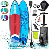 BRAST SUP Board SUPER Set | Aufblasbares Stand up Paddle mit extra Zubehör | 320x81x15cm viele Modelle | incl. Kajaksitz Kamerahalterung Paddel Fußschleife Rucksack Pumpe | 320cm Blau