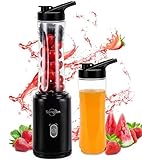 Sangcon Mixer Smoothie Maker, Elektrisch Tragbar Sport Standmixer für Shakes und Smoothie, mit 2 BPA-Frei 600ML Tritan To Go-Flasche + 2 Trinkverschluss, 4-Klingen Messer, Pulse-Taste, Schwarz