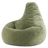 Icon Dalton Sitzsack Cord, Salbeigrün, Gaming Sitzsack Erwachsene mit Füllung, Bean Bag, Cord Sessel, Lounge Sessel, Lounge Stuhl, Schlafzimmer, Wohnzimmer, Wohnzimmer Möbel