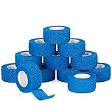 12 Rollen Fingerpflaster Selbsthaftende Bandage 2,5cm x 4,5m Selbstklebender Verband Haftbandage Elastische Binde Cohesive Fixierverband Pflasterverband Pet Vet Wrap für Erste Hilfe Sport (Blau)