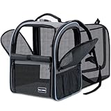 Taschmik Katzenrucksack Hunderucksack für Katzen Hunde bis 8kg, groß Katzen Rucksack erweiterbar Hunde Rucksack Faltbare Haustier Rucksack, Grau