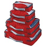 G4Free 3/6/7-teiliges Set Packing Cubes Koffer Organizer Set Faltbarer Kleidertaschen Kleidung Packwürfel Schuhe Packtaschen Reisegepäck für Urlaub Reisen (Rot, (1S+2M+2L+XL)-6PC)