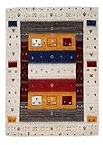 carpetfine Wollteppich Gabbeh Soni Multi 80x150 cm | Moderner Teppich für Wohn- und Schlafzimmer