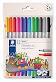 Staedtler Noris 320 Doppelfasermaler, eindrucksichere Spitze, auswaschbar, Strichbreite 1-3 mm, Kartonetui mit 12 Fasermalern in sortierten Farben, 320 C12