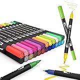 Koilox Pinselstift Set Pinselstiften Aquarellpinsel Brush Pen Set, 24 Farben Pinselstifte mit Zwei Spitzen, Pine Fineliners Filzstifte, Markierungen auf Wasserbasis