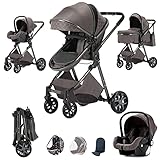 kinderwagen 3 in 1 Reisesysteme kombi kinderwagen Buggys 3 in 1 Kombikinderwagen Neugeborener Tragbarer Reisewagen Kinderwagen Faltbarer High Landscape Kinderwagen (Chocolategrey)