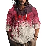Herren-Kapuzenpullover, Halloween, 3D-Buchstaben, bedruckt, Sportbekleidung, Grafik-Sweatshirt, athletisch, atmungsaktiv, modischer Pullover mit Kapuze (Rot, Größe 3XL)