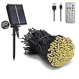 Tacobey Solar Lichterkette Außen Warmweiß - 20M 200 LED 【USB/Solarbetrieben】 Lichterkette Aussen mit Fernbedienung, Wetterfest, 8 Modi, Solarlichterkette für Outdoor Terrasse Garten Balkon Deko