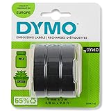 DYMO Original Prägeband | 3D weiß auf schwarz | 9 mm x 3 m | selbstklebendes Kunststoff Etikettenband | für Junior & Omega Beschriftungsgerät | 3 Prägebänder