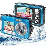 Unterwasserkamera, Digitale Unterwasserkamera, Full HD, 2,7 K, Digitalkamera, Unterwasser, 48 MP, mit Doppelbildschirm und digitalem Zoom, 16 x Blau