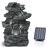 Gartenbrunnen Solar für Outdoor mit Beleuchtung LED – Echter Wasserfall Felsenbrunnen Vintage Garten Brunnen Groß für Außen Gartendeko - Gartenteich Deko Vogelbad - Outdoor (Victoria Fall - Grün)