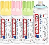 Permanent Spray edding 5200 Pastell-Set 4x200ml, Grün, Blau, Rosa, Gelb - Acryllack - Lackieren & Dekorieren Farbsprühdosen