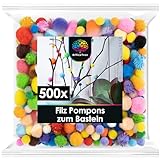 OfficeTree 500 Bunte Pompons zum Basteln Mix - Filzkugeln Bunt verschiedene Größen - Pompoms zum Basteln für Kinder und Erwachsene - Dekorieren Verzieren Nähen DIY