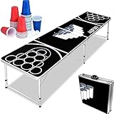 LZQ Beer Pong Tisch Beer Pong Table Höhenverstellbar Klappbarer Partyspiele Trinkspiele inkl. 5 Bälle und inkl. 100 Bechern in Rot und Blau (je 50 STK.) Kratz und Wassergeschützt