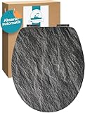 Calmwaters® WC Sitz mit Absenkautomatik, Stein-Motiv Splinter Stone, Holzkern Toilettendeckel, Fast-Fix, Metallscharnier, universale O-Form, ovaler Klodeckel, Toilettensitz Stein, Anthrazit, 26LP5013