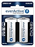 everActive D Batterien 2er Pack, Pro Alkaline, Mono LR20 R20 1.5V, höchster Leistung, 10 Jahre Haltbarkeit, 2 Stück – 1 Blisterkarte