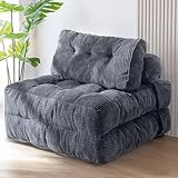 MAXYOYO Faltbares Schlafsofa umwandelbarer Schlafsessel mit Kissen, Matratze mit Rückenstütze, tragbarer Stuhl-Bett-Komfortable Bodensofa-Lounge für Wohnzimmer Schlafzimmer, Anthrazit