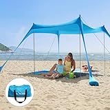 PLEKER Strandzelt mit Sandanker – Strandmuschel Sonnensegel 3m x3 m zu 6-8 Personen mit Picknickmatte,Alu-Stangen und Sandsack Schatten Zelt Sonnensegel Sun Shelter