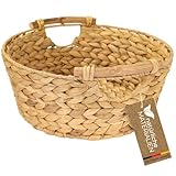 HMF Aufbewahrungskorb rund, Geschenkkorb leer geflochten aus Wasserhyazinthe mit Holzgriffen | 30 x 12 cm