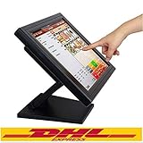 Kassenmonitor YUNRUX 15 Zoll Registrierkasse Touchscreen Monitor USB POS LCD Monitor 170 Grad Touchscreen Monitor für Kassensystem mit Stand 1024 x 768 Auflösung, VGA