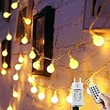 [120 LED] Lichterkette Kugel, 15M 8 Modi und Merk Funktion,lichterketten außen/innen mit Stecker, ideale party deko, kinderzimmer, balkon,weihnachtsbeleuchtung usw. (Warmweiß)