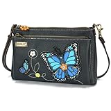 CHALA RFID-geschützte Deluxe-Umhängetasche aus veganem Leder mit verstellbaren Riemen, Blue Butterfly - Navy, Einheitsgröße