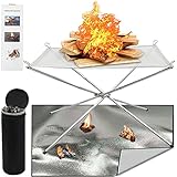 Fire Pit Outdoor,Tragbare Feuerstelle Fire Pit Outdoor 56cm Large Große Größe 22 Zoll mit Feuer Pit Mat und Carry Bag, 304 Edelstahl Mesh Collapsible Kamin für Camping, BBQ, Backyard, Patio und Garten