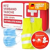 PURAHELP KFZ Verbandstasche DIN 13164 + Warnweste Auto - Inkl. Beatmungstuch - Erste Hilfe Set Auto Verbandskasten Auto 2024