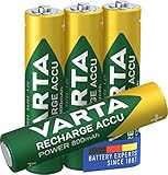 VARTA Batterien AAA, wiederaufladbar, 4 Stück, Recharge Accu Power, Akku, 800 mAh Ni-MH, ohne Memory Effekt, vorgeladen, sofort einsatzbereit