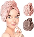 RenFox Haarturban, Turban Handtuch mit Knopf, Microfaser Handtuch für die Haare Schnelltrocknend, Haartrockentuch Saugfähig Super Absorbent, Haar Trocknendes Tuch für Alle Haartypen (2pcs)