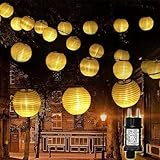 YIFMOO Lampions Lichterkette Außen Wetterfest Strom, 10M 50 LED Laternen mit Timer und Memoryfunktion Lichterkette, 8 Modi Lampion Außen mit Stecker für DekoGarten, Hochzeit, Balkon Deko(Warmweiß)