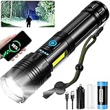 cinlinso Taschenlampe Led 100000 Lumen, Extrem Hell Taschenlampe USB-C Aufladbar Taktische Taschenlampen Mit Holster, 7 Lichtmodi, Zoombar, IPX6 Wasserdicht für Camping Wandern Notfälle (Mit Akku)