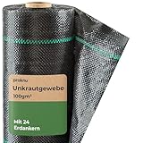 Praknu Unkrautvlies 100gm2 - Unkrautgewebe mit 24 Erdanker - 1m x 50m Gartenvlies Rolle - Wasserdurchlässig & Reißfestes - Bändchengewebe 50m²