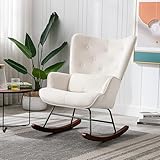 HomeMiYN Skandinavischer Schaukelstuhl Samt mit Metallgestell und Holzsockel Retro Sessel Polstersessel für Wohnzimmer Relaxstuhl für Wohnzimmer Schlafzimmer Kinderzimmer Freizeit (Beige)