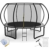 Flamaker Trampolin Outdoor Kinder, Gartentrampolin Ø 366/427cm mit Netz, Bodenanker, Stabile Rahmenkonstruktion, Wetterfest und rostfrei, Outdoor Trampolin für Kinder & Erwachsene Belastbarkeit 160kg