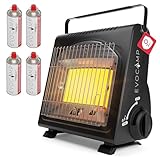 EVOCAMP Tragbare Gasheizung, Camping Heizung 1,7 kW, multifunktionale Keramikheizung, perfekte Gasheizung für Outdoor mit ODS (Sauerstoffmangelsicherung), mit 4 Gaskartuschen