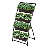 Khome Gear - Vertikaler Pflanzenständer mit 4 Blumenkästen, für Blumen und Pflanzen, für Garten, Terrasse, Innenbereich, Braun und Schwarz