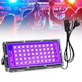 50W LED Schwarzlicht Strahler, UV Fluter mit Stecker, IP65 Wasserdichte Schwarzlicht Led Strahler, Wasserdicht UV Strahler mit Schalter für Disco, Glow Party, Halloween Deko, Bühnenbeleuchtung