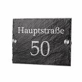 polar-effekt Schiefertafel Türschild Personalisiert mit Gravur - Hausnummerschild Geschenk für Familien zum Einzug - Schieferplatte 20x14cm - Motiv Straßenname und Hausnummer