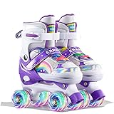 Sumeber Verstellbar Rollschuhe für Kinder,mit Leuchtenden Rädern Roller Skates Bequem und atmungsaktiv Quad Skates für Mädchen Rosa (Lila-S)…