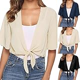Generisch Strickjacke Damen Kurz Sommer Bolero Dünne Leichte Lang Große Größen Cardigan Sonnenschutz Elegant Kurzarm Sommerstrickjacke