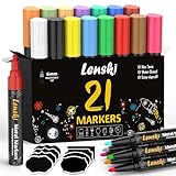 Lenski 21 Kreidestifte für Tafel Abwaschbar, Kreidestifte für Fenster, Weihnachtsgeschenke für Kinder 6MM Whiteboard Kreidemarker Fensterstifte Fenstermalstifte Tafelstifte Fensterkreide Glasmalstifte