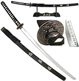 Katana Schwert Echt Set, Wakizashi, Tanto - Samurai Schwert aus Stahl - Samurai Schwerter als Anime Deko - Japanisches Sword mit ständer - Ninja Schwerter - TL492-395CA