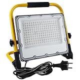 OUSIDE 150W LED Baustrahler mit Stativ und 4m Kabel,IP66 Wasserdichter Arbeitsscheinwerfer mit Schuko-Stecker für Werkstatt,Wartung oder Baustelle, 6500K Kaltes Weißes Licht,15000 Lumen