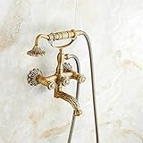Badewannenarmatur, antikes Dekorieren, Badewannenarmatur, künstlerisches Badezimmer, Badewanne, Waschbecken, Wasserhahn, schwenkbarer Auslauf, Handbrause, Duschkopf, Badewannenmischer, antikes Messing