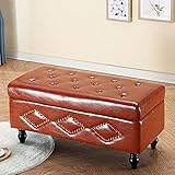 Moderne PU-Leder-Schuh-Aufbewahrungsbank, Ottomane – Massivholz-Organizer-Box für Wohnzimmer & Flur – Multifunktionale Spielzeugtruhe & Aufbewahrungslösung – Braun