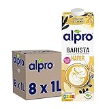 Alpro Barista Haferdrink, 8x1L, haltbar, 100% pflanzlich, Quelle von Calcium und Vitaminen, zuckerarm, fettarm, ohne Laktose, vegan & milchfrei