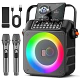 HWWR Karaoke Maschine mit 2 drahtlosen Mikrofones, Tragbaren Karaoke Anlage Lautsprecher mit RGB-Licht für Hausparty, PA-System für ErwachsenePartybox Unterstützt,TWS