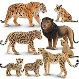 TOYMANY 8 Stück Tiere-Figuren Set Safari Spielfiguren Spielzeug, Enthält Tierbabys,Realistische Löwen Tiger Geparden und Jaguarfiguren, Plastiktiere Zoo Dschungel Wald Tierfiguren für Kinder